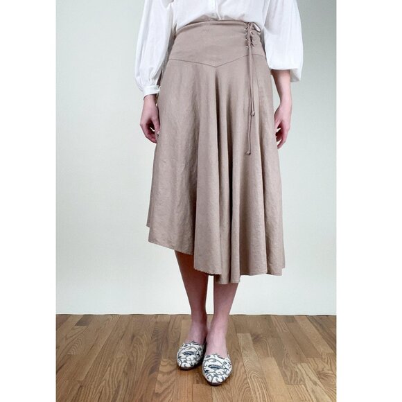 Vintage Diane Von Furstenberg Linen Silk Midi Skirt Asymmetrical Whimsigoth Boho - Picture 8 of 8
